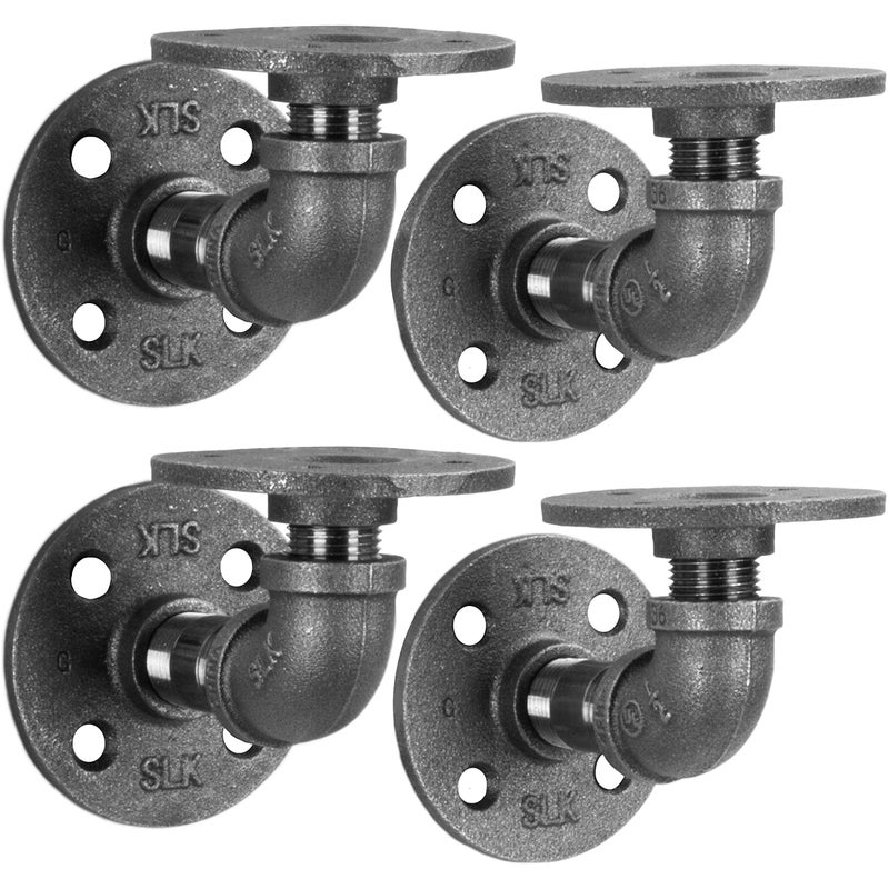 PIPE DECOR Industrial Pipe Shelf Brackets, 2 Inch, 4 Pack â€“ Wall Mounted Double Flange Floating Shelf Hardware, Rustic Vintage-Style Shelving Support Set - Image 1